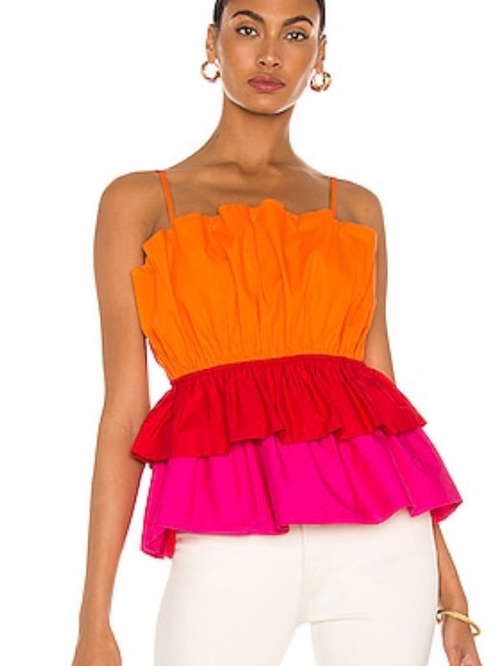 MILLY Statement Tank Orange Red Pink Tiered Fun Bright Ruffle Camisole SMALL